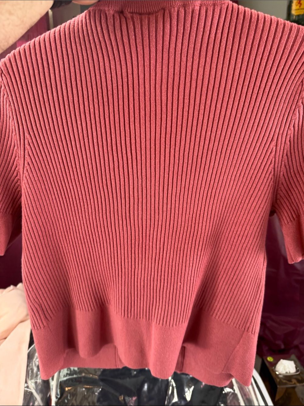 Varley Rose Pink Ribbed Button-Up Short Sleeve Cardigan - Picture 3 of 3
